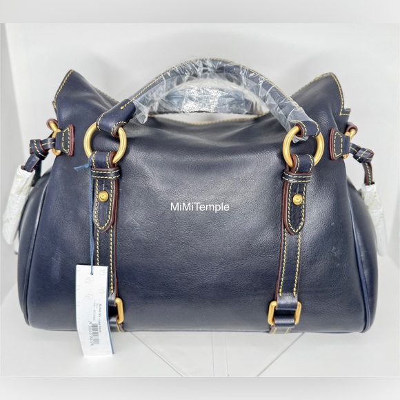 Dooney & Bourke Large Navy Florentine Satchel with Red Accents - Picture 2 of 5